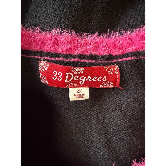 33 Degrees Flamingo Christmas Sweater Womens 2X Black Pink Tropical Ugly Holiday - Picture 3 of 3